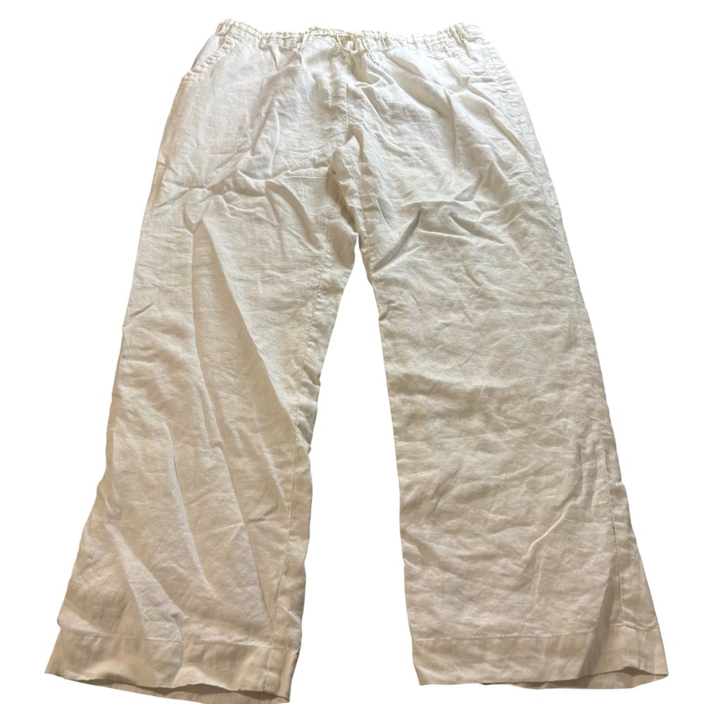 Charter Club Woman White 100% Linen Wide Leg Drawstring Pants Sz 1X Lightweight